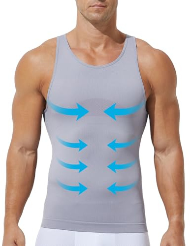 Mauro Kane Mens Compression Vest Slimming Body Shaper Seamless Top Sleeveless Workout Tank Top Grey