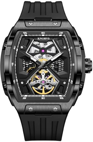 singmay Herr automatisk Tourbillon mekanisk klocka – rostfritt stålfodral, silikonrem, skeletturtavla, 30 m vattentålig