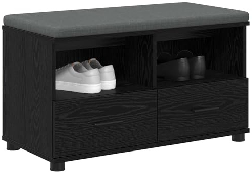 vidaXL Hallbänk Svart Ek 80 x 38 x 46 cm Konstruerat Trä och Tyg
