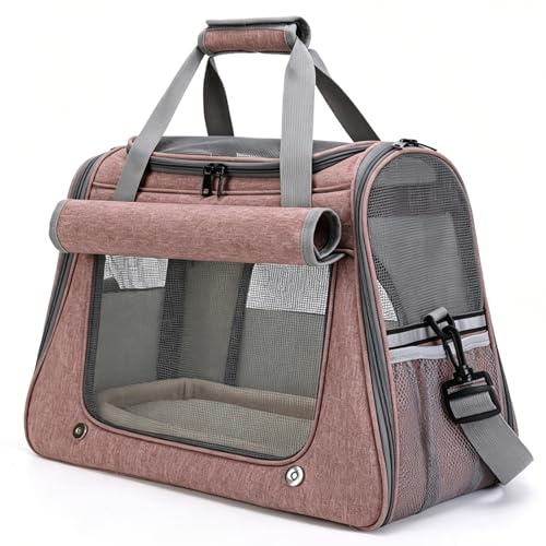 Kattransportväska andningsaktiv – transportbur katt vikbar för liten hund kattbur med axelrem bärväska för bil resa flygplan upp till 9 kg 45 x 23 x 35 cm rosa