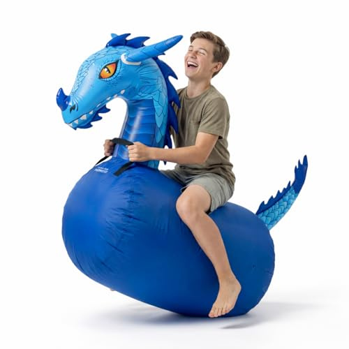 Waddle Hip Hoppers Large Bouncy Hopper Inflatable Hopping Animal Bouncer, Supports Up to 250 Pounds, Ages 5 and Up (Blue Dragon)