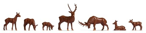 Noch TT Lot de 7 Figurines de cerf colorées à la Main pour écartement de Voie TT Idéal pour modélisme et Diorama, Vert.