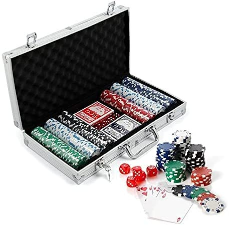 RELOVE Mallette de Poker 300 Pièces | Jeu de Poker 2 Étages et Dés | Fiches de Casino Sans Numérotation | Set Professionnel en Aluminium Renforcé