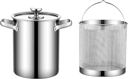 Pasta Pots 304 Stainless Steel Asparagus Pot, 4L Vegetable Asparagus Pasta Cooker Steamer Pot Oil Deep Fry Pan With Removable Basket And Visible Glass Lid, Silver
