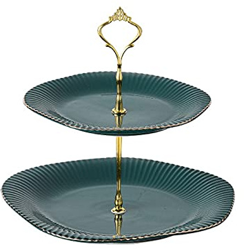 Piatto da frutta in ceramica a 3 piani per cupcake, piatto per formaggio, dessert cupcake, supporto per torte con asta in metallo, supporto per biscotti