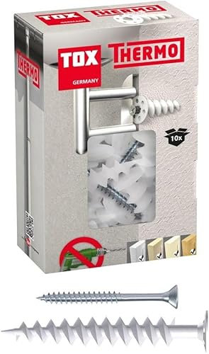 TOX 50 mm Dämmstoffdübel Thermo M inkl. passender Dämmstoff, ohne Vorbohren, für EPS, XPS 20, PUR und Holzfaserplatten, 10 Dübel und Schrauben im Karton, 072101221, Weiß