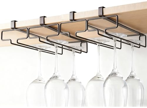 Eruceky 4 Piezas Soportes para Copas de Vino,Colgador Copas Sin Taladrar, para Casa, Cocina, Bar, Restaurante, (Negro)