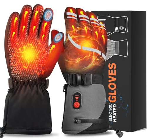 Guanti riscaldabili, 7,4 V, 6400 mAh, batteria USB, riscaldati, per uomo, donna, 3 livelli di riscaldamento, touch screen, impermeabili, con riscaldamento, per sport invernali, moto, sci, bicicletta