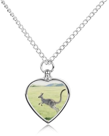 Känguru hoppar på gräset husdjur aska halsband med fyllningssatser 70 cm kabelkedja, minneskremering, urna halsband, smycken, souvenir, minnessak för människors aska hundar, katter, sympatigåva för
