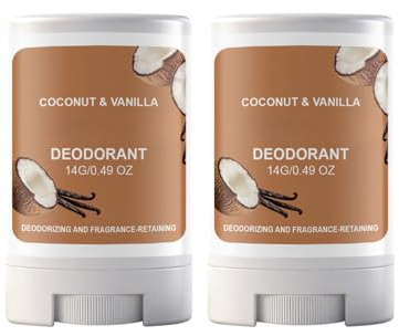 Aluminiumfri Deodorant för Kvinnor och Män, Doft av Kokos & Vanilj, Mini Deodorantstick i Resestorlek, Passar Känslig Hud, Cruelty Free & Vegan, 72 Tim Mars Luktskydd (2pcs)