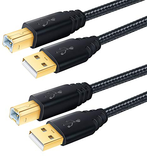 OKRAY USB Printer Cable 10FT, 2-Pack USB 2.0 Type A-Male to B-Male Printer Cable Scanner Cord Durable Nylon Braided with Gold-Plated Connector Compatible for Samsung, Dell, Epson, HP, Canon, Brother