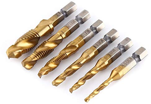 MAGT Gewindebohrer Set, 6 Stück Metrisches Gewinde M3-M10 Gewindeschneider Set Titanbeschichtet HSS Bohrer Bits Set 1/4 Zoll Sechskantschaft
