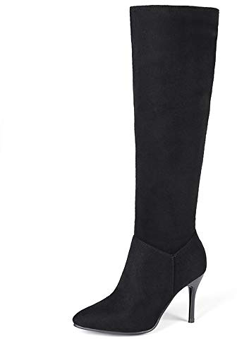 CHICMARK Women Knee-High Boots with Stiletto Heel and Pointed Toe Black