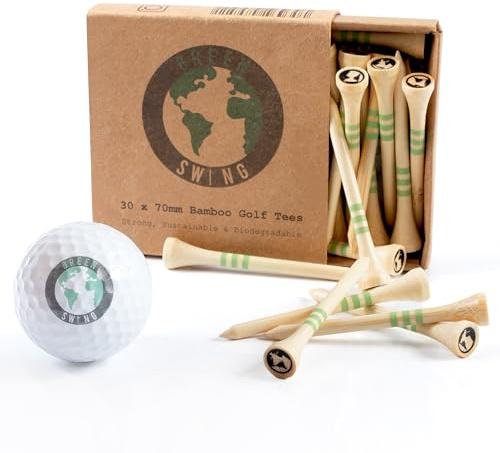 Green Swing Bamboo Golf Tees 70mm | Strong Sustainable Biodegradable | 30pcs (Natural Bamboo)