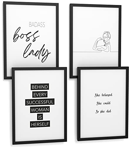 Papierschmiede® Premium Spruchposter Set 4er DIN A4 (21x30 cm) Motiv: Boss Lady, Typografie Bilder Wohnzimmer Schlafzimmer ohne Rahmen