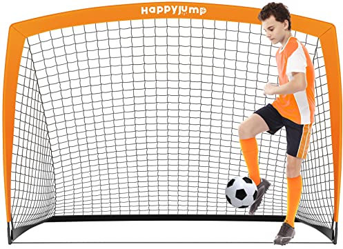 Happy Jump Fußballtor 3x2.2FT, 4x3FT, 5x3.6FT, 7x5FT Pop-Up Fußballtraining für den Garten (5x3.6 FT- Orange) -1 PC