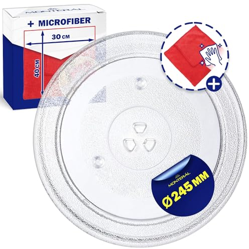 Mikrowellenteller Universal Ø 24,5 cm Drehteller Mikrowelle ist aus Stabilem Glas Gefertigt Geeignet für LG Mikrowelle Teller 245 mm - Juego Incluye un Bayeta Microfibra - MONTERAL