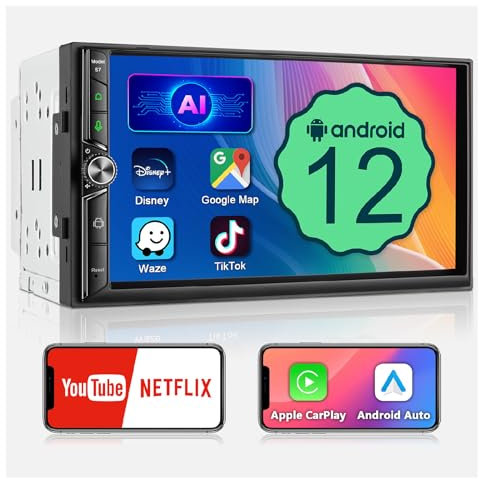 Android Doppel Din Radio mit Wireless Carplay Wireless Android Auto Autoradio mit Bildschirm, 4G+64G 7 Zoll Car Play Auto Radio 2din Touch Display mit Navi, Bluetooth, GPS, WiFi, AM/FM/RDS, AUX/SWC