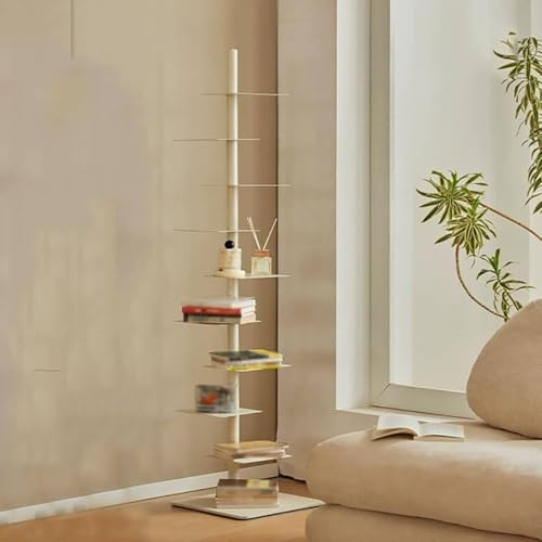 Bibliothèque Invisible à 9 Niveaux, Tour De Livre En Métal à Monter Soi-Même, étagère Verticale Nordique, Bibliothèque Sur Pied, étagère De Rangement à 9 Niveaux Pour La Maison Et Le Bureau,White