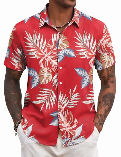 COOFANDY Camisa Hawaiana Hombre Manga Corta Camisas Flores Camisas Verano Estampadas Ajuste Regular