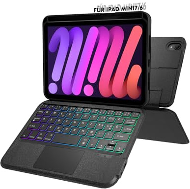 Doohoeek Trennbare Tastatur Hülle für iPad mini 7/6, Bluetooth Kabellose Tastatur für iPad mini 7 2024/6 2021 8,3 Zoll, Beleuchtet & Multi Touch Trackpad & Winkel Einstellbar, QWERTZ, Schwarz