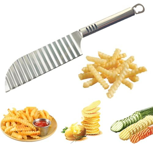 WeddHuis Coltello Taglio Ondulata, Coltello Taglia Patate, Coltello Ondulato in Acciaio Inox per Patate, Cetrioli, Carote, Frutta, Verdura e Insalata(Argento,migliorata,Allungato e Ispessito)