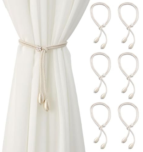 6 STK Vorhang Raffhalter für Vorhänge, Vorhang Halterung Seil, Gardinenhalter, Verstellbare Vorhanghalter, Handgewebt Baumwolle Gardinen Halterung, Gardinen Raffhalter Curtain Tiebacks(Beige)