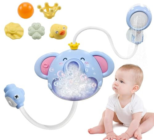 Cabezal De Ducha Elefante para Bebé - Máquina De Burbujas Interactiva para Bañera - Rociador Ergonómico para Jugar En Piscina Jardín Y Natación para Niños 1-5