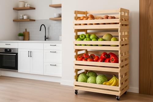 Kistenland Scaffale per frutta Bernd XXL con 4 cassette impilabili, in legno di conifere, 115 x 58 x 40 cm