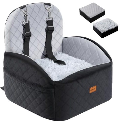 Gimars Reversibile Seggiolino Auto Per Cani conPeluche Lungo/Corto Cuscino sedile Per Cani Piccoli/Medi Fino A 16kg, Sfoderabile Lavabile Trasportino Per Cani Auto Con 15cm 28D Egg-Crate Schiuma, S