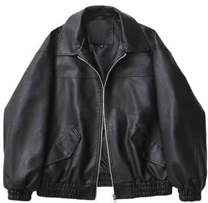 AYWTIUN Giacca in pelle PU da donna Giacca da motociclista vintage in similpelle sintetica, stile streetwear, corta e larga, primavera-autunno(Black,S)