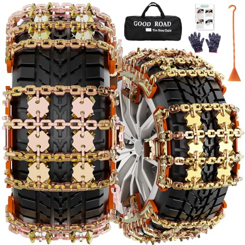 Snow Chains for Car SUV Pickup Trucks, Adjustable Portable Universal Emergency Anti Skid Snow Car Tire Chains for Tire Width 175 185 195 205 215 220 225 235 240 245 255 265, 6 Pack
