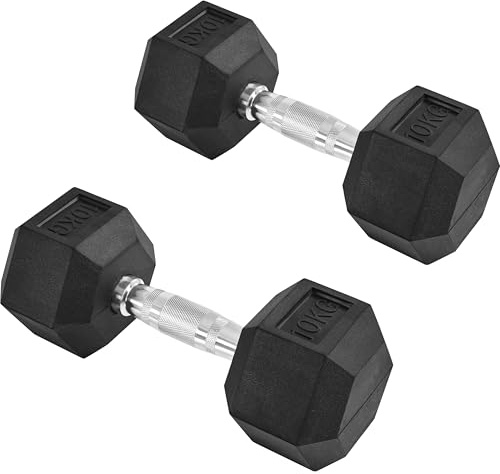 Soberine Set di Manubri Esagonali da 2 × 10 kg Pesi Anti-Rotolamento Rivestiti in Gomma per Allenamento Completo del Corpo e Forza Domestica Nero