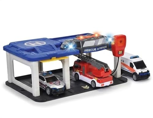 MEHRU Rescue Station Toy Playset with Police Car, Ambulance & Fire Truck, Emergency Vehicle Garage for Kids, Emergency Vehicle Set for Age 3 Years and Above, Cars Toys for Kids and Toddlers