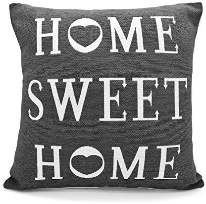 Ashley Mills Home Sweet Home Square Cushion Cover Charcoal Grey Chenille 43x43cms