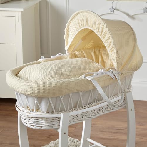 For Your Little One Cream Waffle White Wicker Baby Moses Basket With Mattress