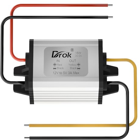 DROK 12V to 5V Converter - Waterproof DC to DC Buck Converter 8-35V to 5V 3A 15W Voltage Regulator Power Supply