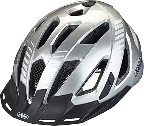 ABUS Stadthelm Urban-I 3.0 - Fahrradhelm mit Rücklicht, Schirm und Magnetverschluss - für Damen und Herren - Silber, Größe M