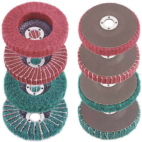 Rustark 8 Pcs 4Nylon Fiber Flap Disc Polishing Grinding Wheel Set, Scouring pad Buffing Wheel for Angle Grinder, Abrasive Sanding Wheels, Nylon Polishing Disc Kit (120/180/240/320 Grit)