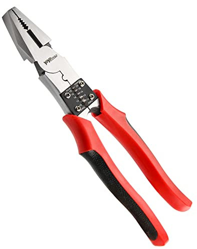 YIYITOOLS Lineman's Pliers, Combination Pliers with Wire Stripper/Crimper/Cutter Function, Heavy Duty Side Cutting High-Leverage Plier, 8-1/2 inch (HX-1-002)