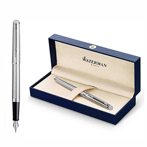 Waterman Hemisphere Fountain Pen with Engraving | Gift for Men and Woman | Inspired by Parisian Fashion | Personalised | Engraved | Blue Ink | Medium Tip (Stainless Steel C.C.)
