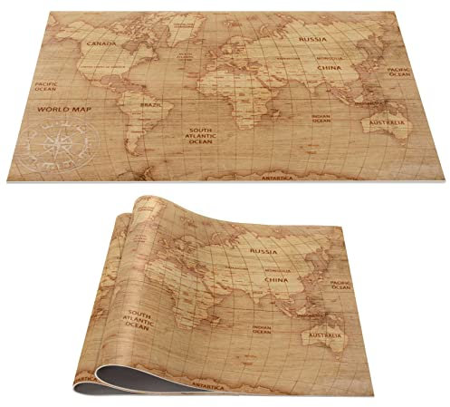 Mantel individual lavable, PVC, antideslizante, mesa de comedor, decoración para interiores y exteriores, 30 x 45 cm, mapa del mundo, marrón, juego de 2 unidades