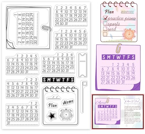 PandaHall Kalender Klare Stempel, Planer Silikon Karten Memo Gummi Transparent Siegel Papierstempel für Kartenherstellung Fotoalbum Dekoration DIY Scrapbooking 16x11cm
