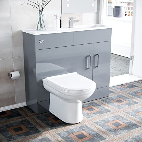 Nes Home James 1000mm Freestanding Grey Slimline Vanity, Basin, WC Unit BTW Toilet