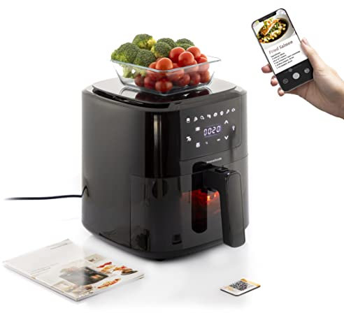 InnovaGoods® Freidora sin Aceite 5L, air fryer 1500W con +100 recetas en Español, freidora aire con báscula integrada, 8 programas, pantalla táctil, ventana, temporizador y flujo de aire 360°
