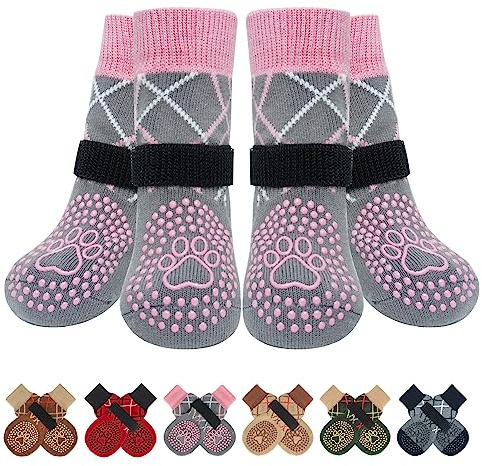 BEAUTYZOO 6 Pieces Dog Socks to Avoid Licking Paws, Dog Non-Slip Shoes for Warm Wooden Floors, Traction Control Boots and Paw Protectors for Elderly Dogs