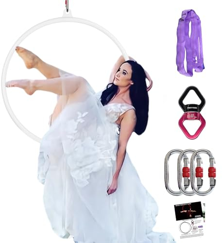Premium Aerial Hoop Set-Hochwertig lackierter Aerial Lyra Hoop - Vollständig auf Stärke getesteter 200KG/500LBS Einzelpunkt-Aerial Dance Circus Ring für Yoga, Akrobatik und Gymnastik (weiß, 85#25)