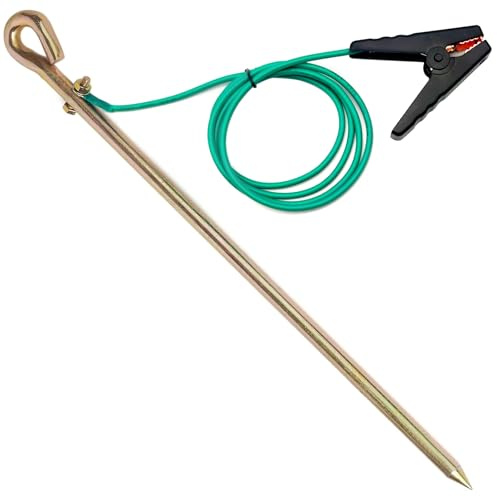 Minidodoca Portable Ground Rod with 5.1ft 12AWG UL Listed Grounding Wire with Crocodile Clip,Great for Electric Fences,Antennas,Generator,Ground Post Pin(Grounding Rod with 5.1ft Wire)