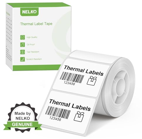 NELKO PM220 Etikettenhersteller-Band, angepasstes Etikettendruckpapier, 40x30 mm, Standard-laminiertes Büro-Etikettierband-Ersatz, Thermo-Etikettenband für Zuhause, Büro, 230 Etiketten/Rolle（weiß）