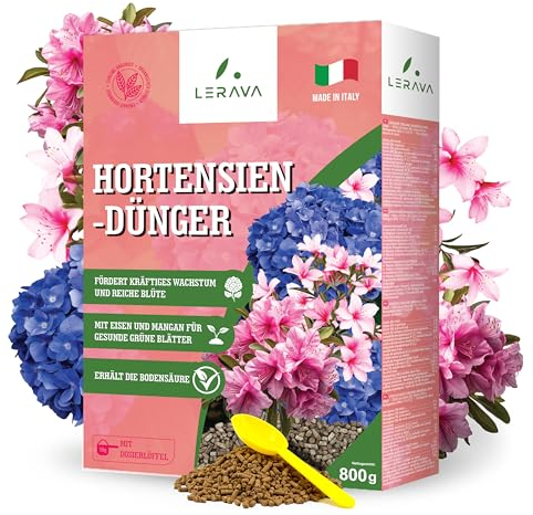 LERAVA® Concime ortensie [BIO] - 800g - Concime acidofile lenta cessione - Fertilizzante acidificante - Ideale per ortensie, camelie, ciclamini, azalee, bouganville - Made in Italy